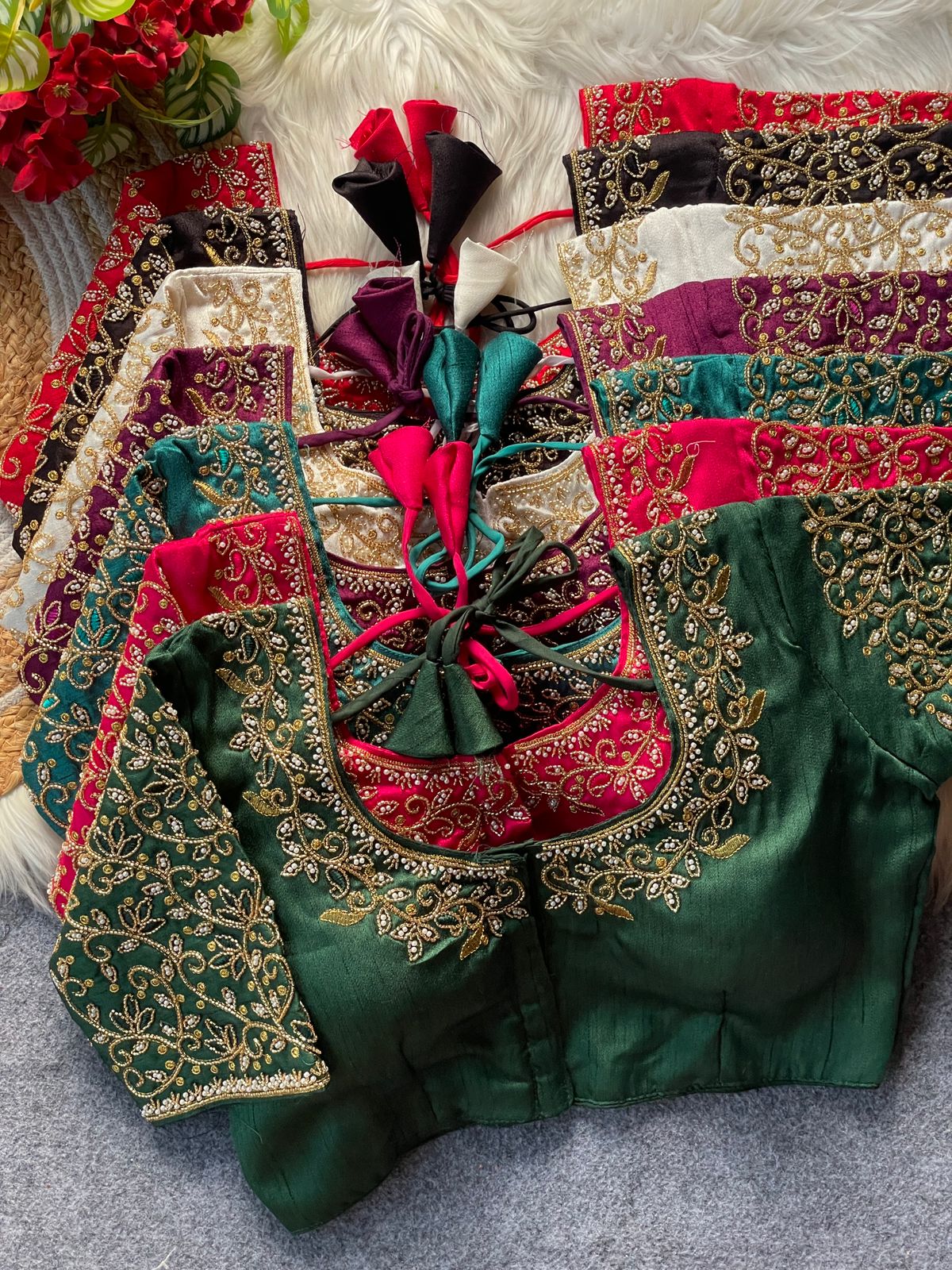 Princess Cut Heavy Beads Work Bridal Blouse